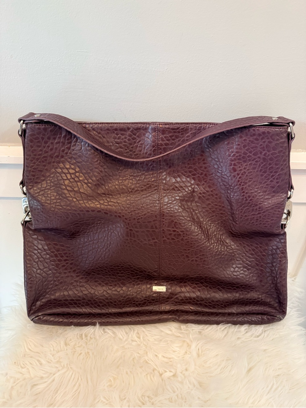• Jewell by Thirty One Pebbled Leather Hobo Shoulder Bag - Deep Plum